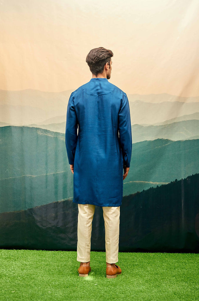 SAPPHIRE BLUE KURTA SET WITH GOLD STROKES ON YOKE