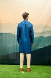SAPPHIRE BLUE KURTA SET WITH GOLD STROKES ON YOKE
