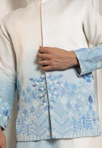 IVORY-SKY OMBRE EMBROIDERED NEHRU AND KURTA SET