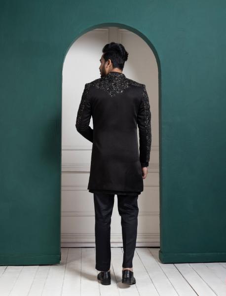 MIDNIGHT BLACK EMBROIDERED ACHKAN