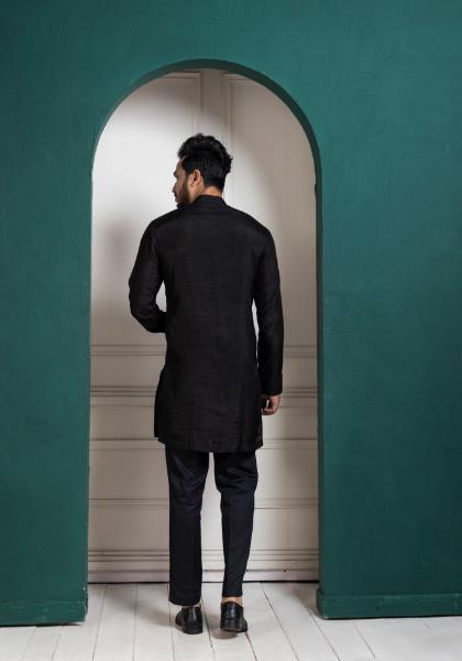 MIDNIGHT BLACK EMBROIDERED ACHKAN AND KURTA SET