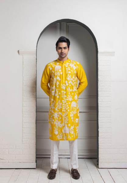 SUNSHINE YELLOW EMBROIDERED KURTA SET