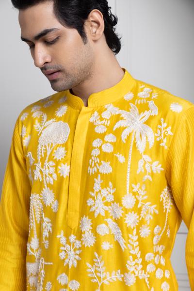SUNSHINE YELLOW EMBROIDERED KURTA SET