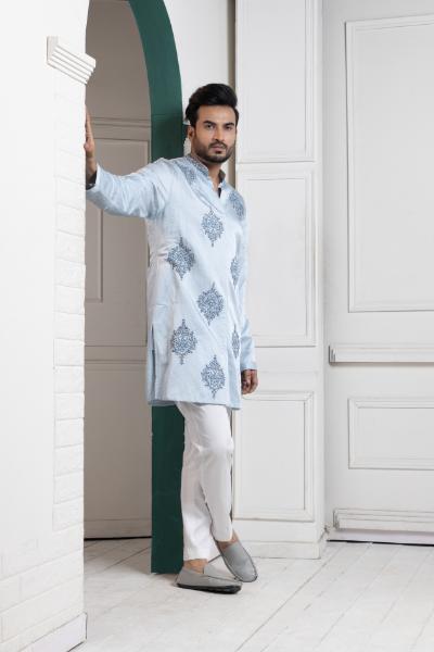 REGAL SKY BLUE EMBROIDERED MEN'S KURTA SET