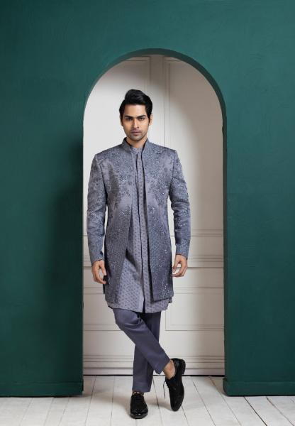 SILVER INTRICATE EMBROIDERED SHERWANI