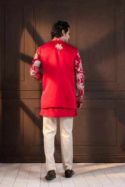 CRIMSON PALM GROVE EMBROIDERED NEHRU JACKET