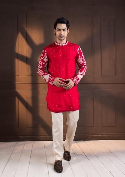 CRIMSON PALM GROVE EMBROIDERED KURTA