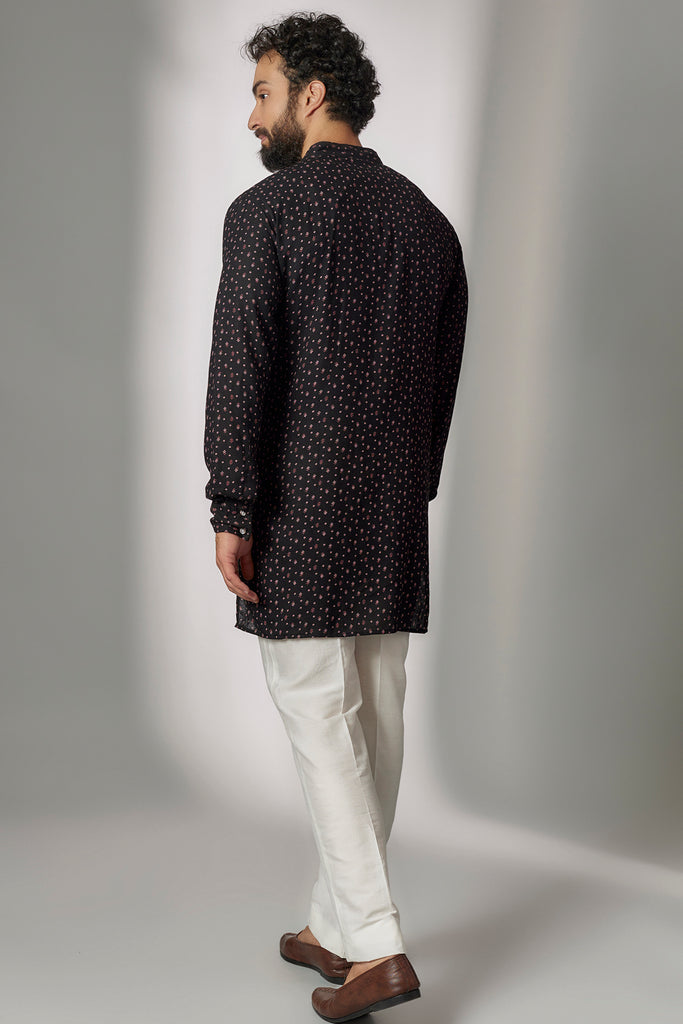 BLACK MICRO PRINT KURTA SET