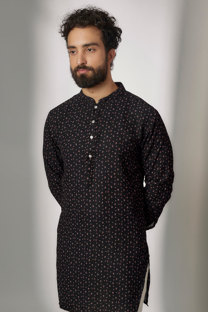 BLACK MICRO PRINT KURTA SET