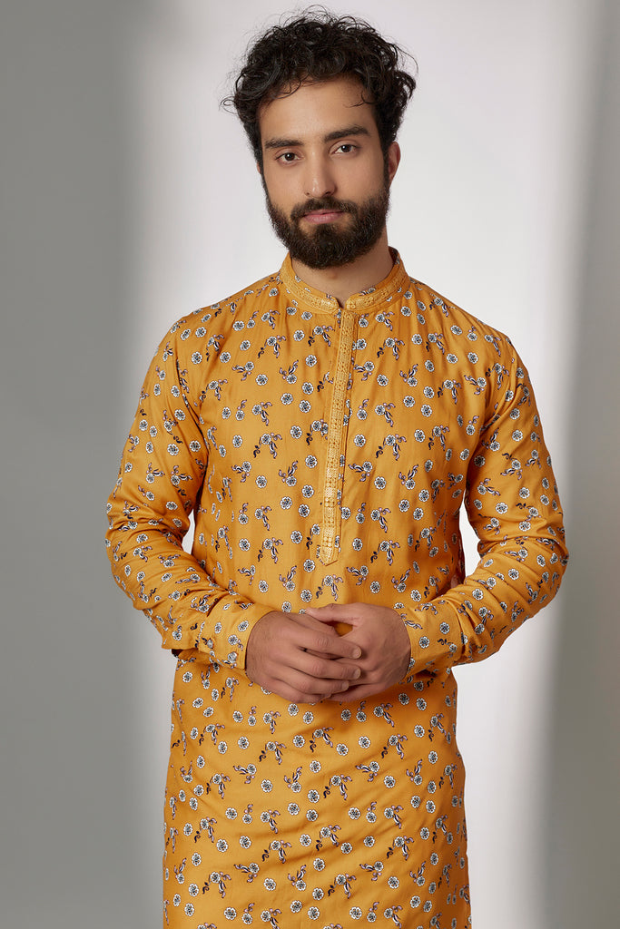EMBROIDERED YELLOW KURTA SET