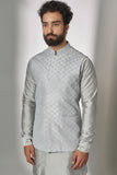 GREY EMBROIDERED NEHRU JACKET WITH KURTA SET