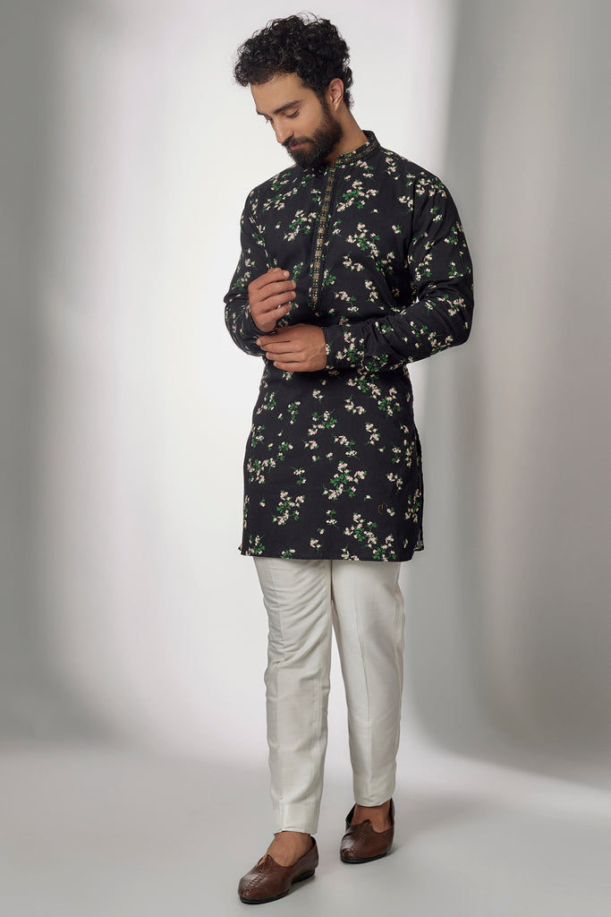 EMBROIDERED BLACK PRINTED KURTA SET