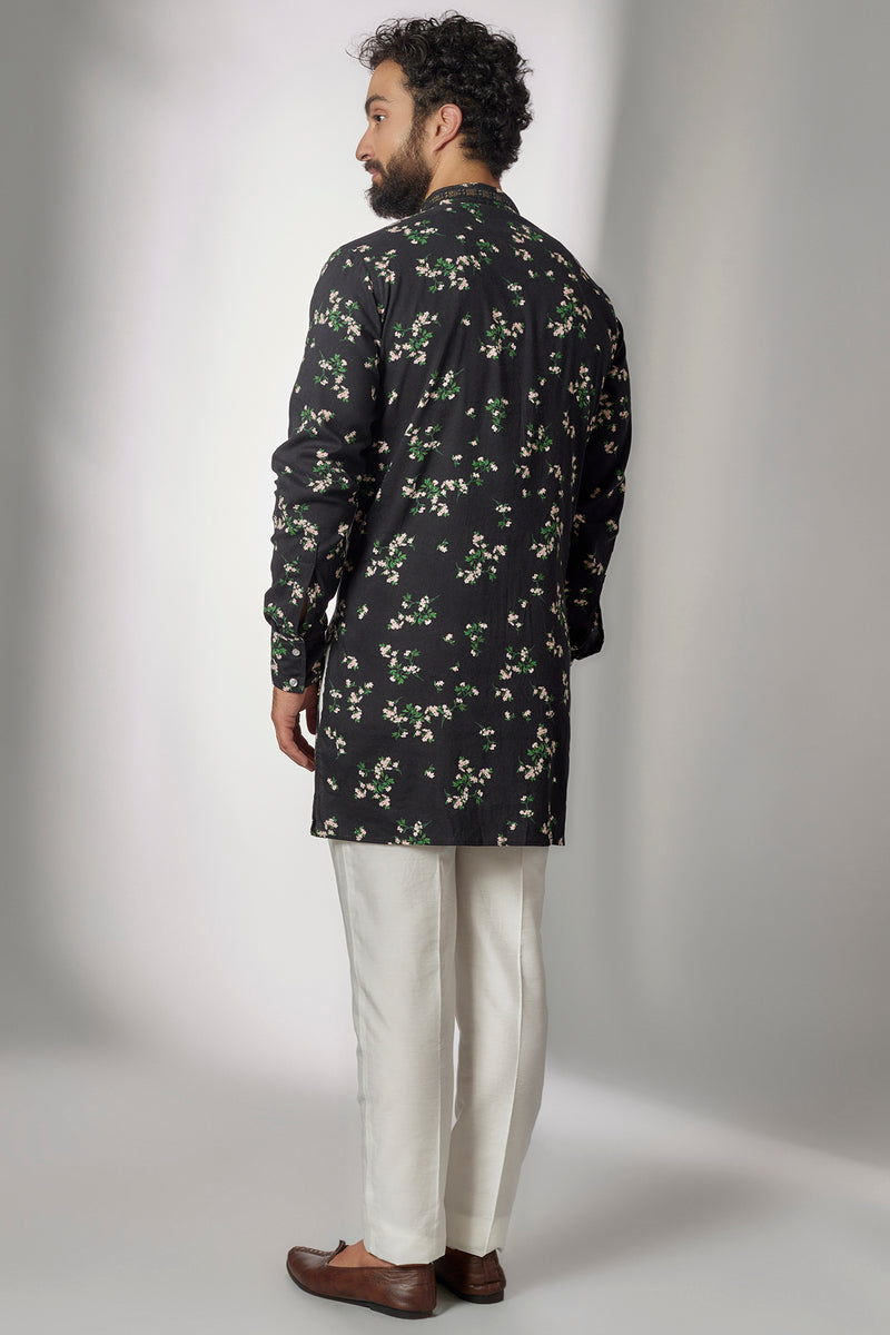 EMBROIDERED BLACK PRINTED KURTA SET