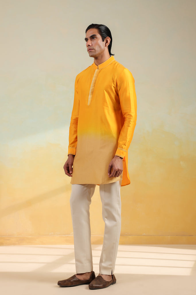 Yellow Ombre Silk Kurta