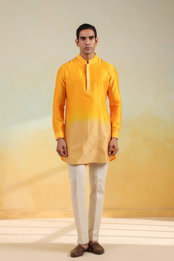 Yellow Ombre Silk Kurta