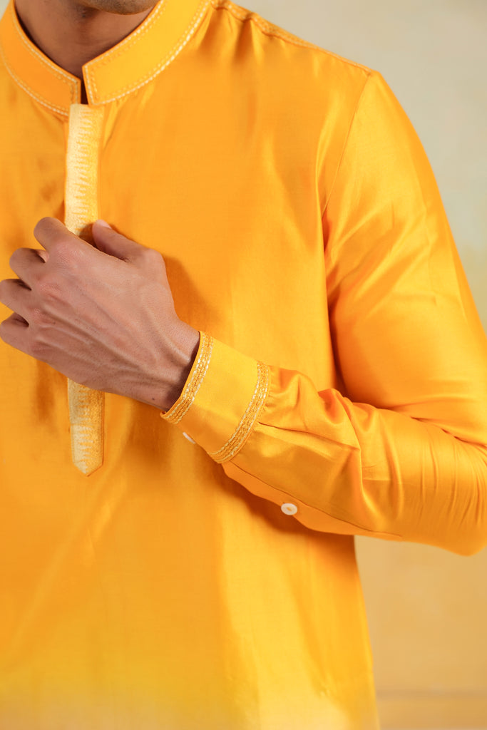 Yellow Ombre Silk Kurta