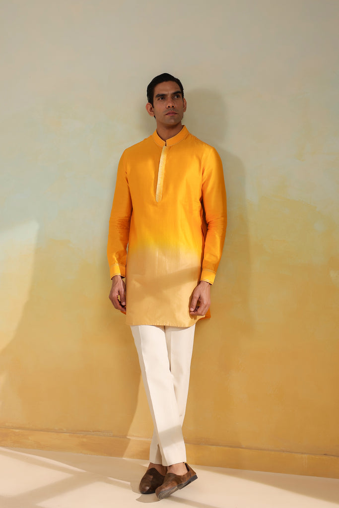 Yellow Ombre Silk Kurta
