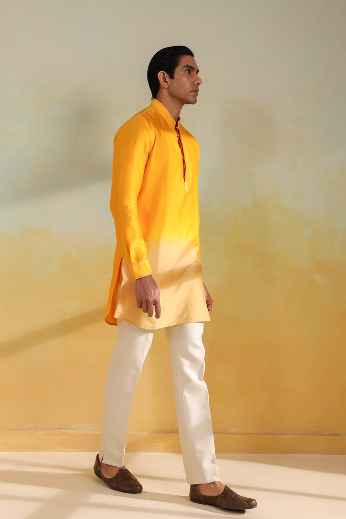 Yellow Ombre Silk Kurta