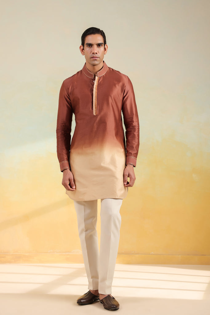 Brown Ombre Silk Kurta