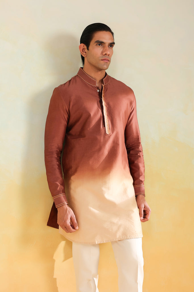 Brown Ombre Silk Kurta