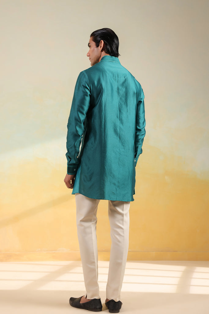 Teal Blue Ombre Silk Kurta