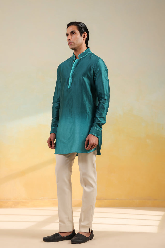 Teal Blue Ombre Silk Kurta