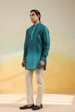 Teal Blue Ombre Silk Kurta