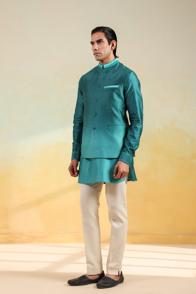 Teal Blue Ombre Bandi kurta Set