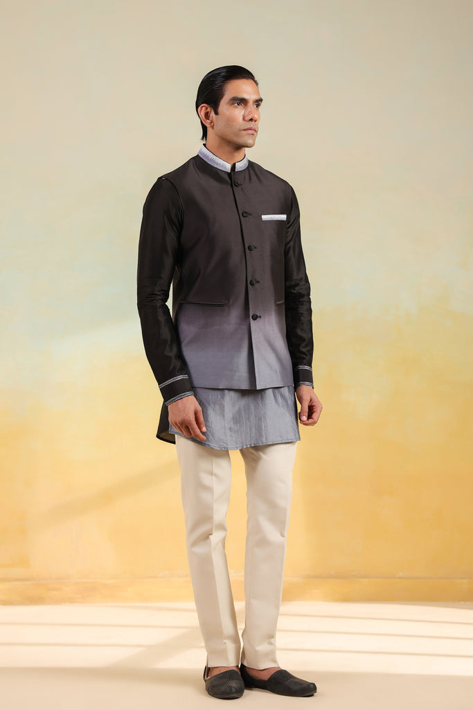 Black Ombre Bandi Kurta Set