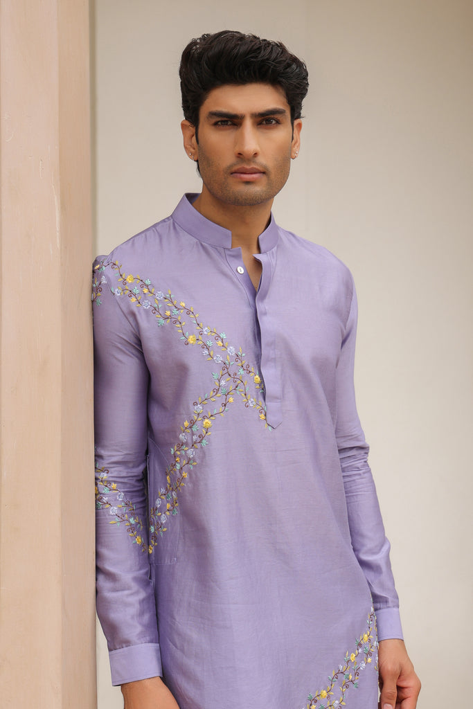 Gulzar Lilac Abstract Embroidered Kurta Set