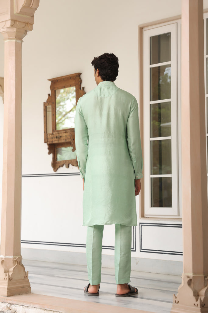 Gulzar Mint Green Criss Cross Embroidered Placket Kurta Set