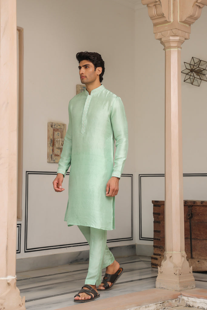 Gulzar Mint Green Criss Cross Embroidered Placket Kurta Set