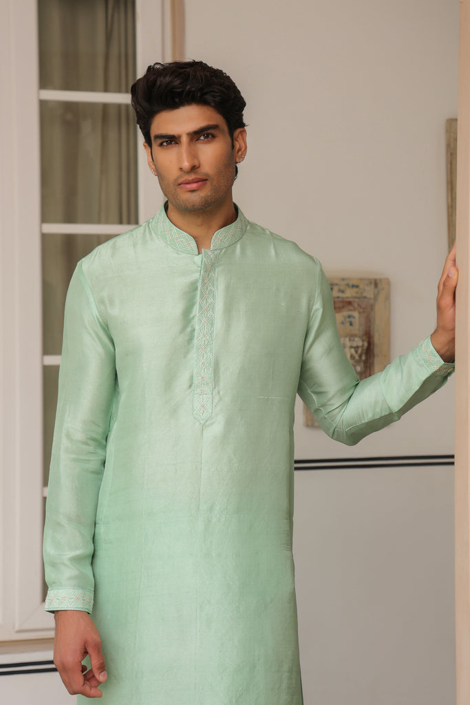 Gulzar Mint Green Criss Cross Embroidered Placket Kurta Set