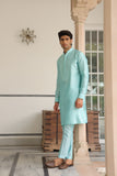 Gulzar Light Blue Floral Embroidered Neckline Kurta Set