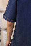 Dark Blue Denim Cuban Collar Shirt