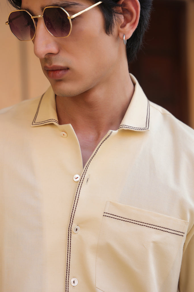 Beige Cuban Collar Shirt