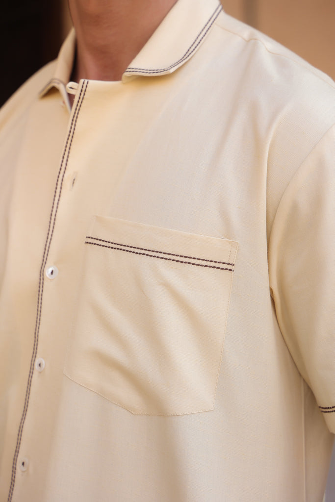 Beige Cuban Collar Shirt