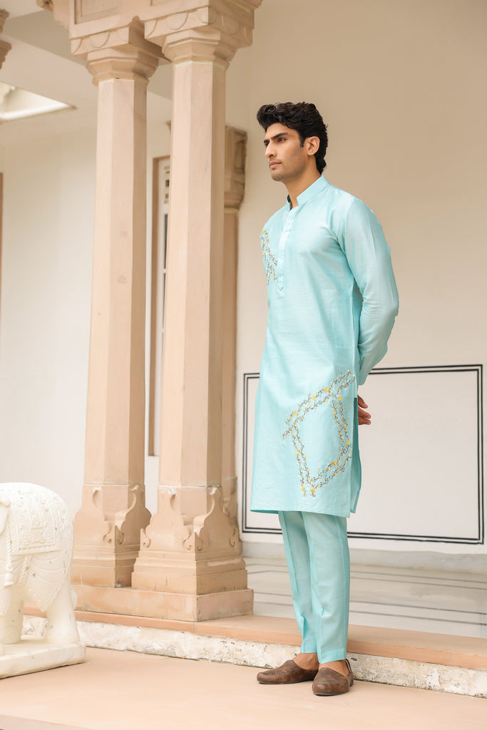 Gulzar Light Blue Abstract Embroidered Kurta Set