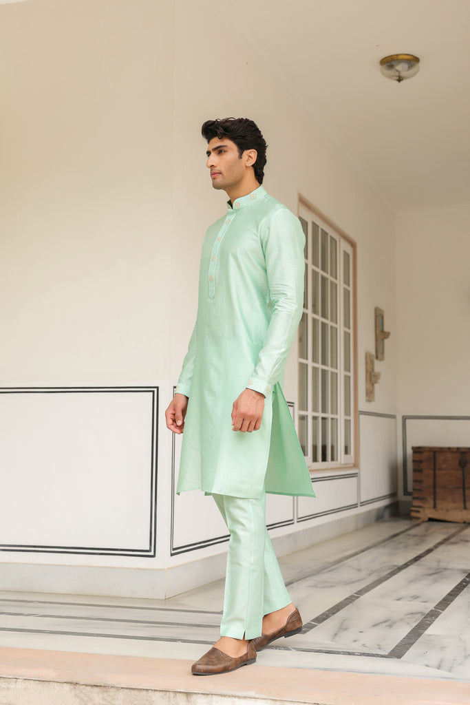 Gulzar Mint Green Placket Embroidered Kurta Set