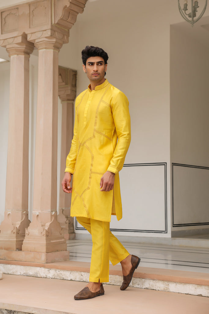 Gulzar Yellow Geometric Embroidered Kurta Set