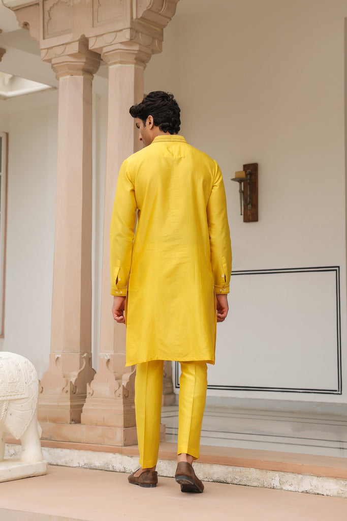 Gulzar Yellow Geometric Embroidered Kurta Set