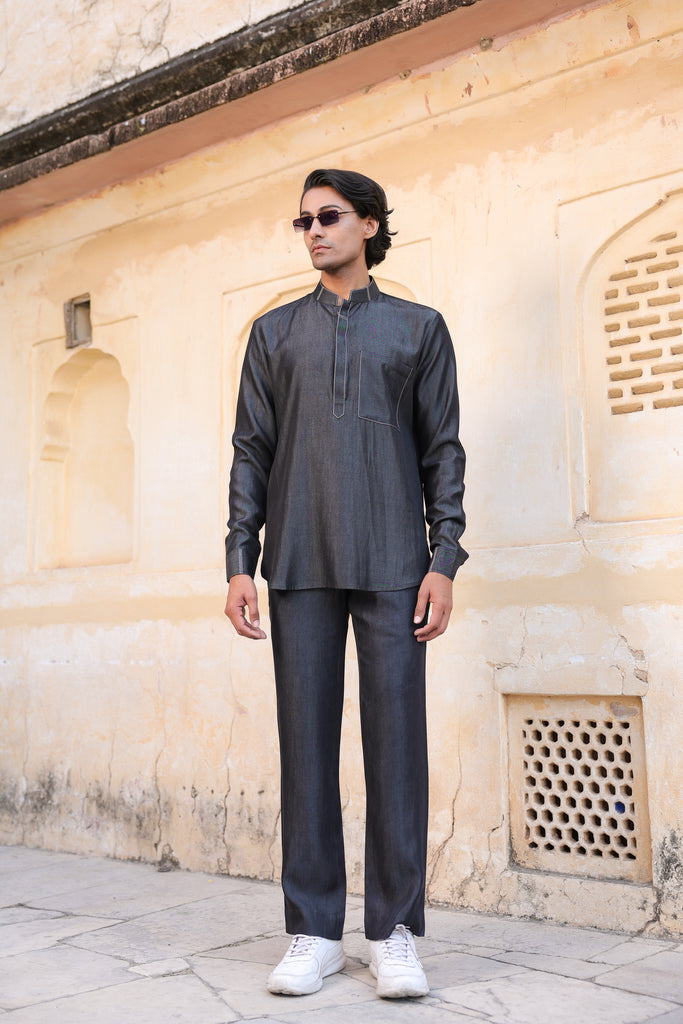 Black Denim Kurta Shirt