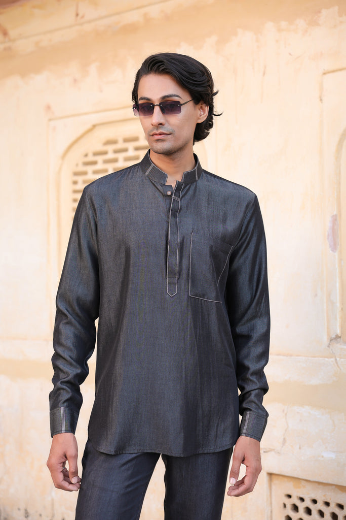 Black Denim Kurta Shirt