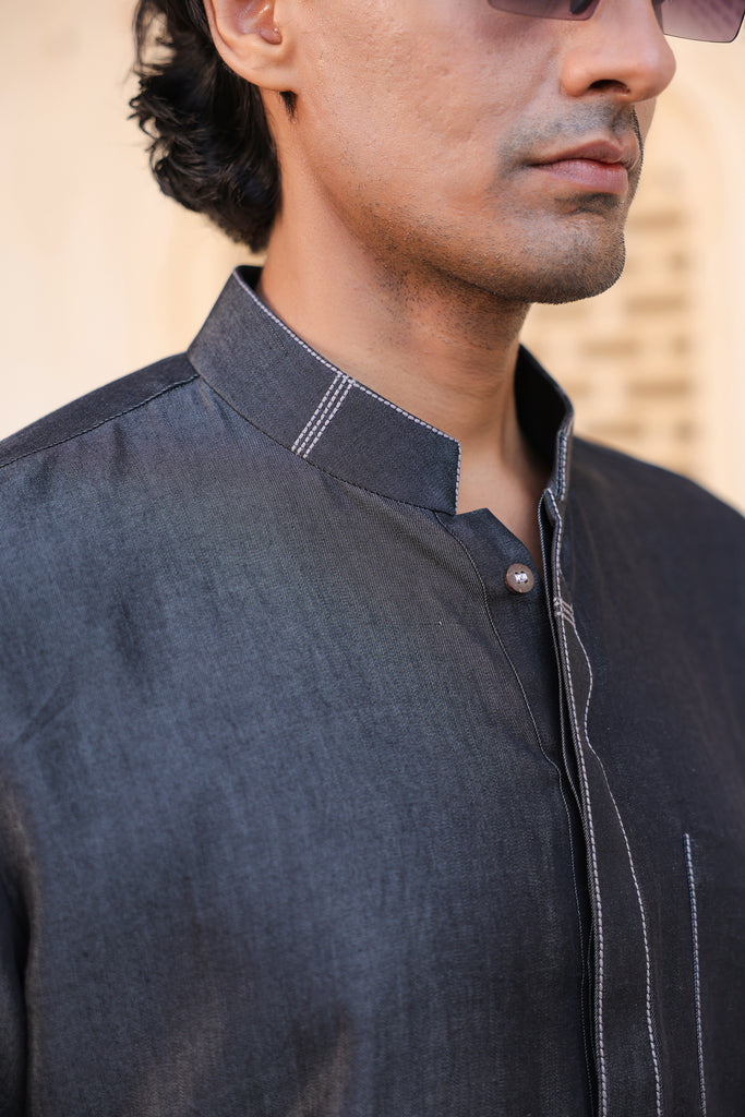 Black Denim Kurta Shirt