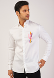 White shirt with Hand embroided Multi Colour Cactus