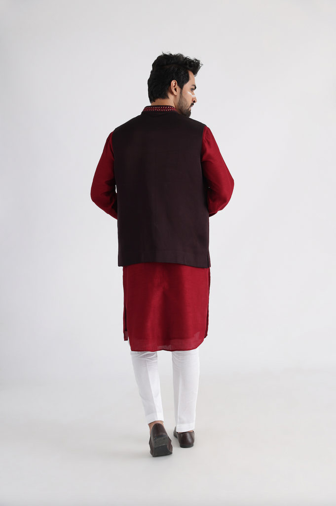 AHMAR BROWN NEHRU AND MAROON KURTA SET