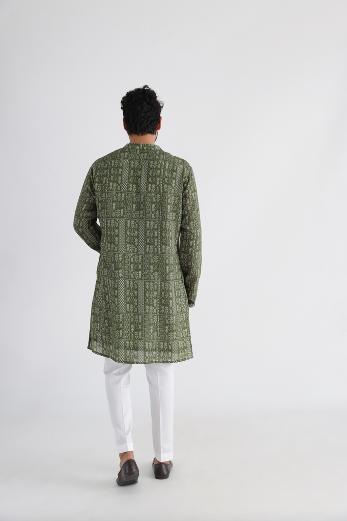 OLIVE PRINTED KURTA SET