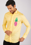 Yellow shirt with Hand embroided Pinapple with Hearts