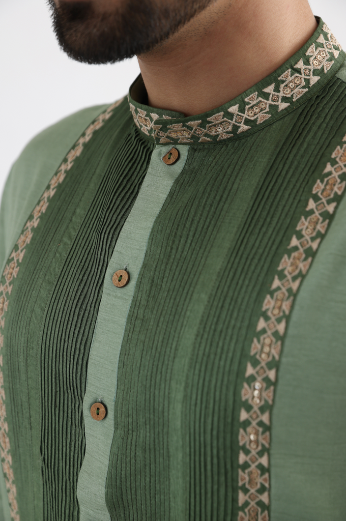 GREEN PINTUCK KURTA