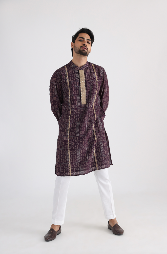 BROWN PRINTED KURTA SET